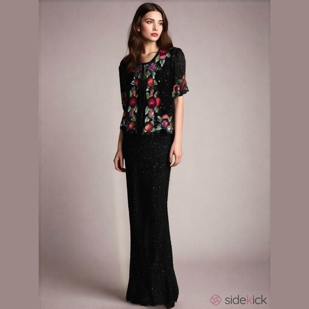 VINTAGE~LAURENCE KAZAR~100% SILK~GOWN~SEQUINED~NWOT~